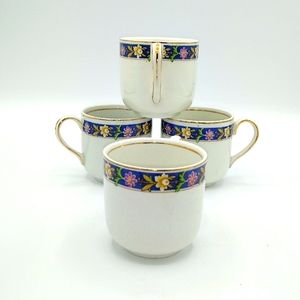 Johnson Brothers Oakworth Demitasse Gilt Gold Floral Tea Cups Set 4 Antique Vtg